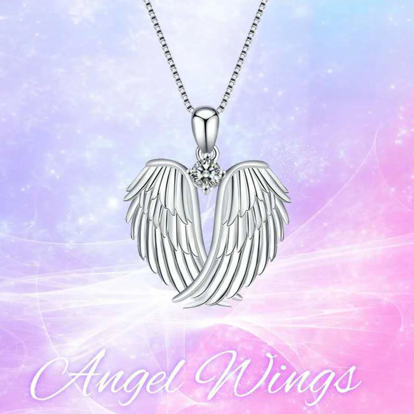 Jewelry on Clearance!Angel Wings Necklace 925 Silver Guardian Angel Wings Pendant Necklace Birthstone Necklace for Women Women Christmas Jewelry Gifts
