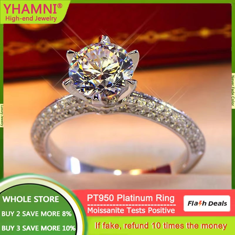 Luxury Rare PT950 Platinum Rings round Sparkling Diamonds 1 Carat VVS1 D Color Moissanite Rings Wedding Band Jewelry for Women