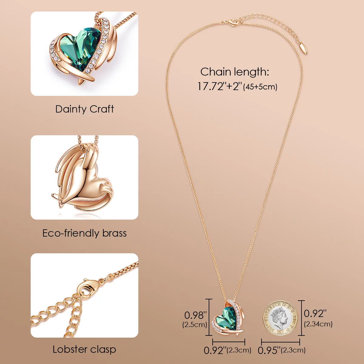 Love Heart Pendant Necklaces for Women Birthstone Silver Tone Rose Gold Tone Crystals Anniversary Valentine'S Day Best Gift Fine Packing Gift Box